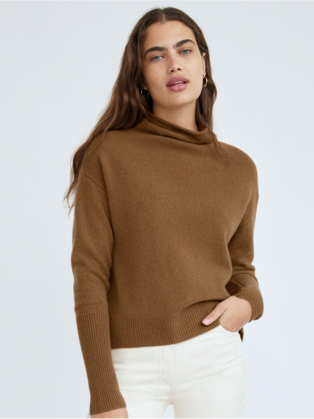 Aritzia Women's Mock Neck Sweater in Camel Brown
